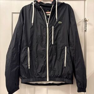 Lacoste Men's Black Windbreaker with White Details